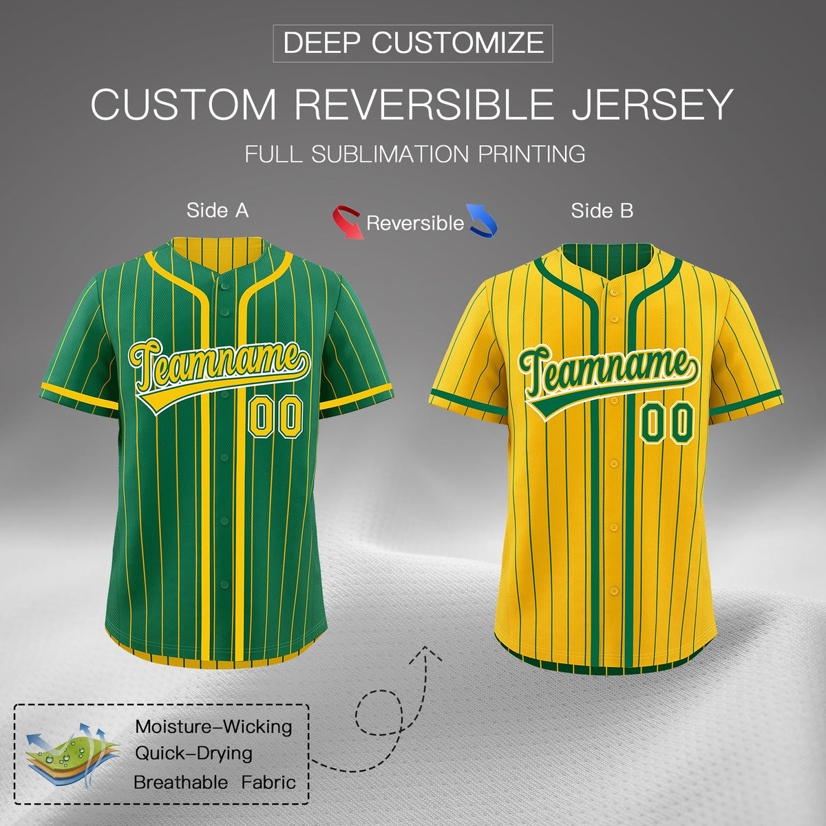 Custom Kelly Green Yellow Reversible Gradient Fashion Lightweight Baseball Jersey| KXKSHOP