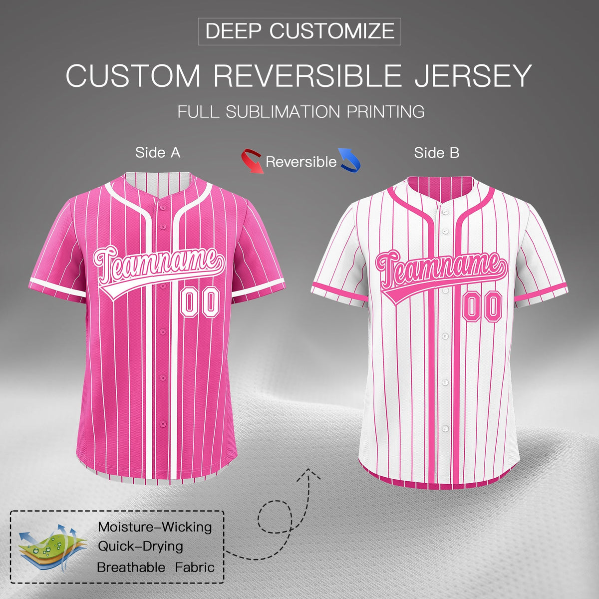 Custom Pink White Reversible Gradient Fashion Breathable Baseball Jersey| KXKSHOP