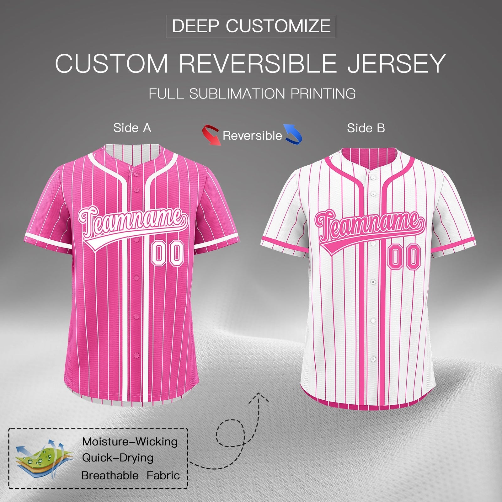Custom Pink White Reversible Gradient Fashion Breathable Baseball Jersey| KXKSHOP