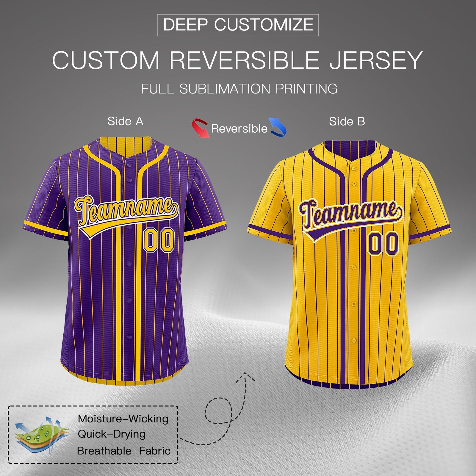 Custom Purple Yellow Reversible Gradient Fashion Lightweight Baseball Jersey| KXKSHOP