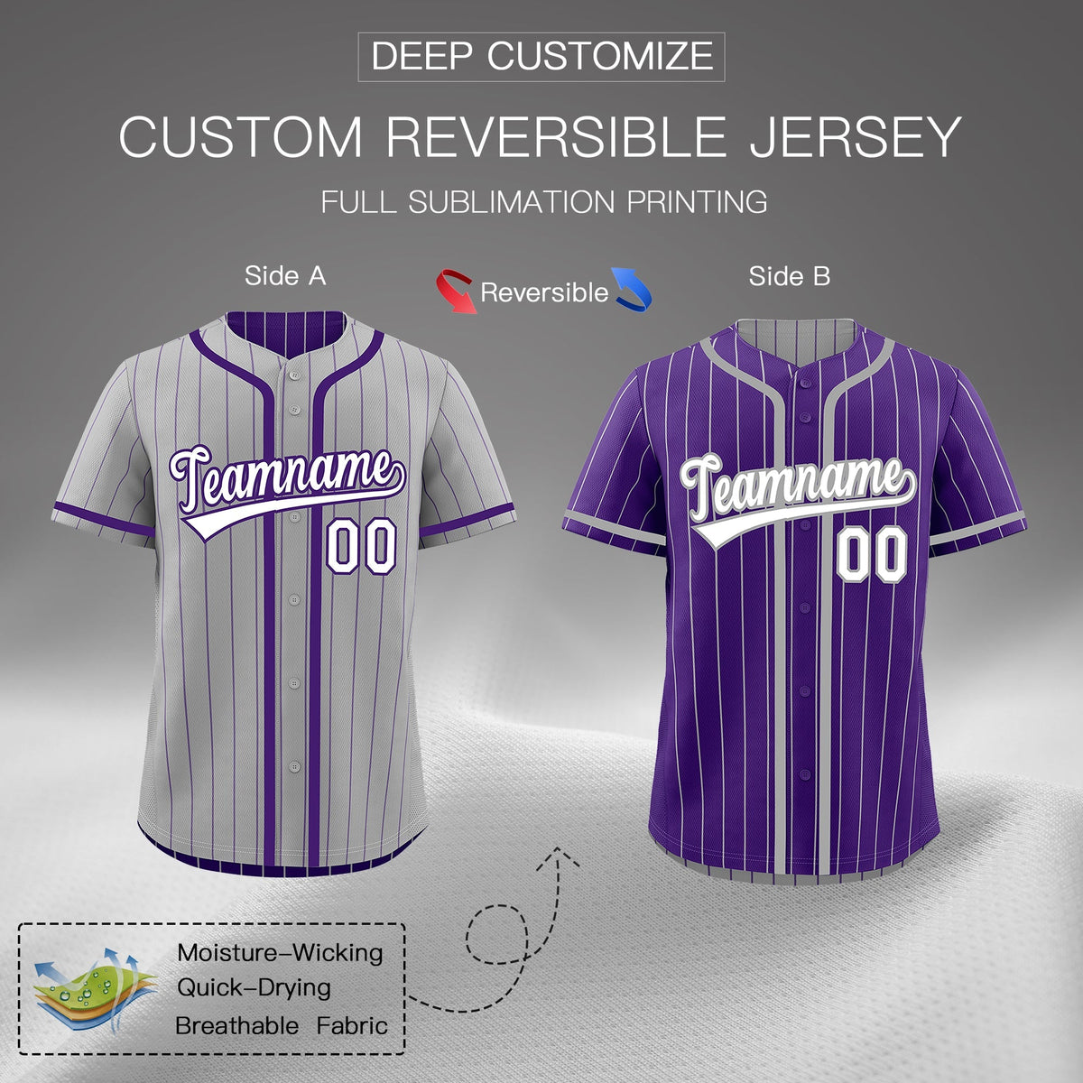 Custom Gray Purple Reversible Gradient Fashion Lightweight Baseball Jersey| KXKSHOP