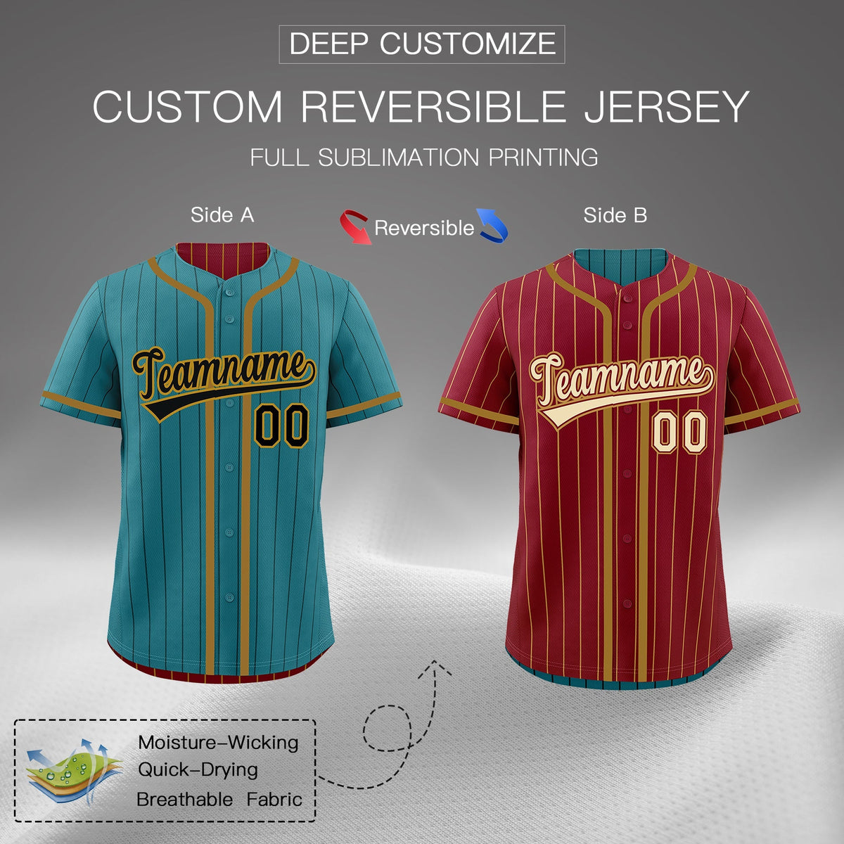 Custom Teal Crimson Reversible Gradient Fashion Breathable Baseball Jersey| KXKSHOP