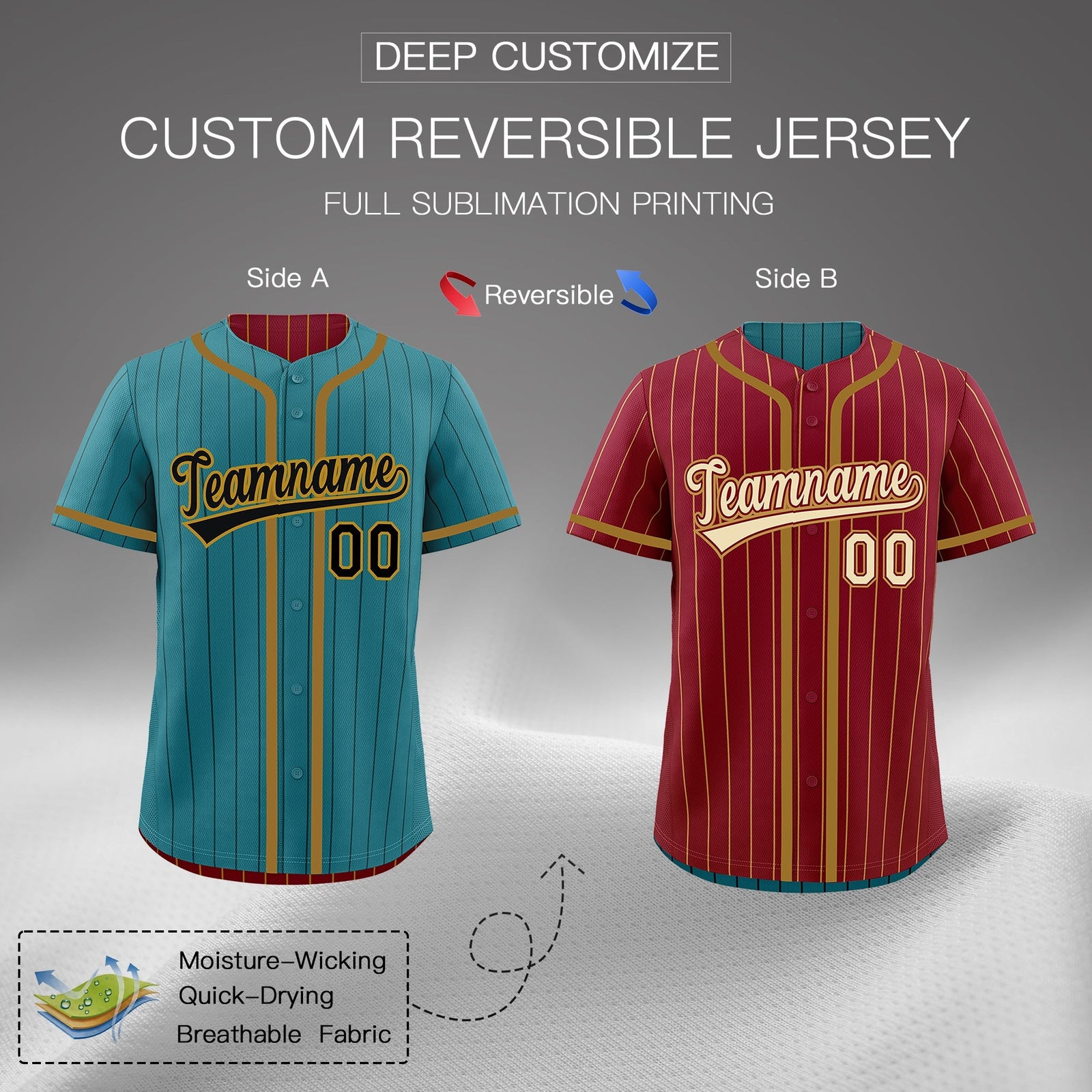 Custom Teal Crimson Reversible Gradient Fashion Breathable Baseball Jersey| KXKSHOP
