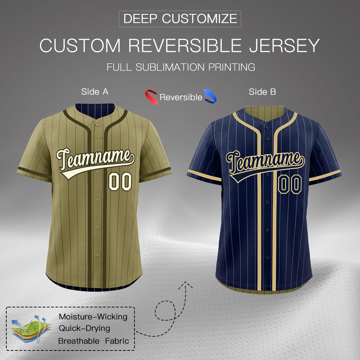 Custom Navy Olive Reversible Gradient Fashion Lightweight Baseball Jersey| KXKSHOP