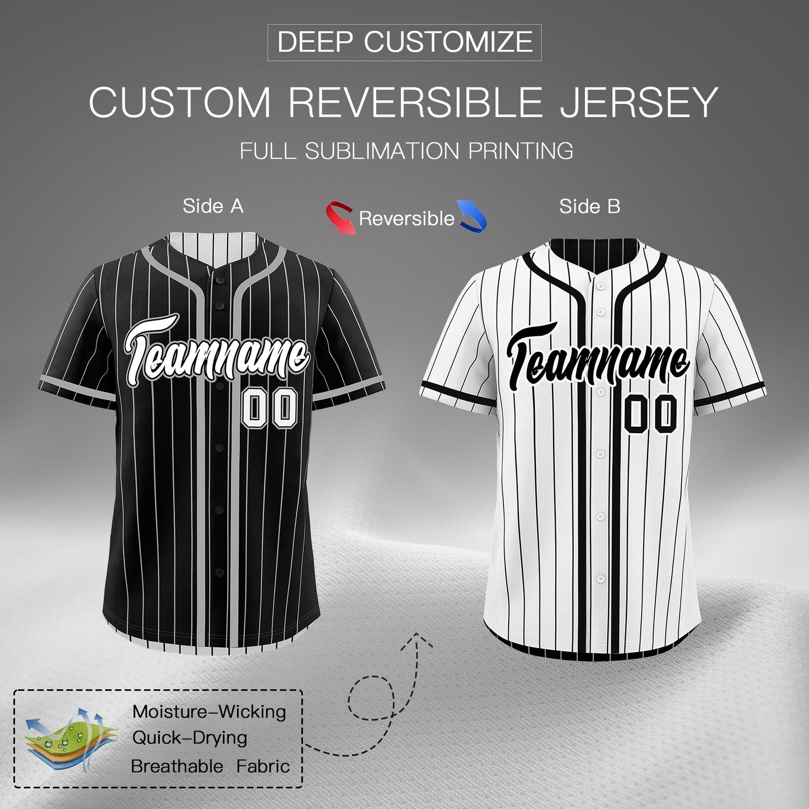 Custom Black White Reversible Gradient Fashion Lightweight Baseball Jersey| KXKSHOP