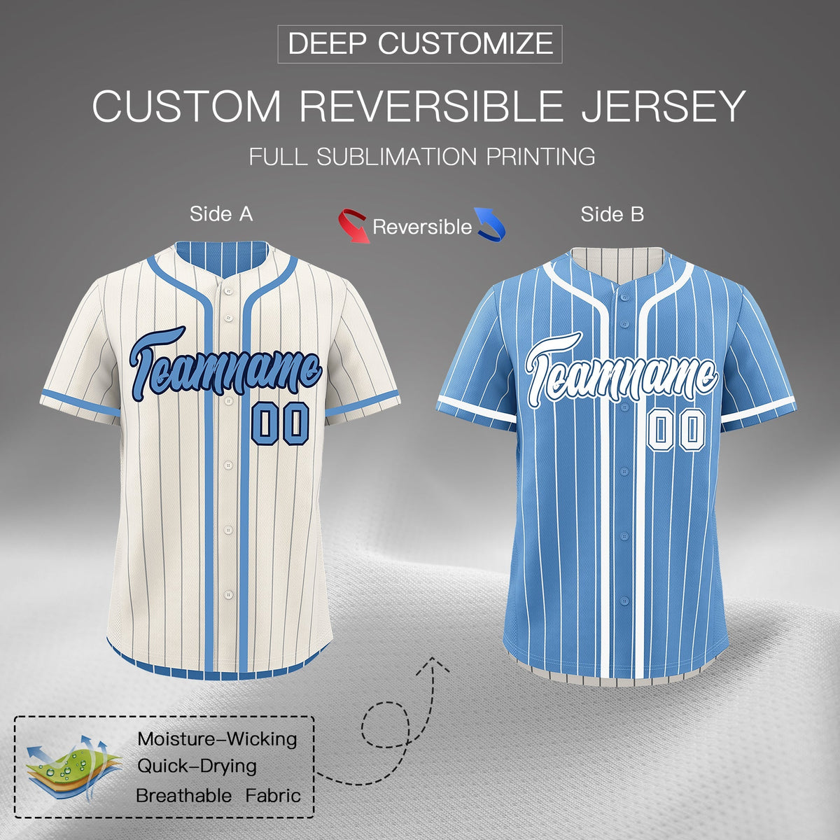 Custom Cream Light Blue Reversible Gradient Fashion Lightweight Baseball Jersey| KXKSHOP