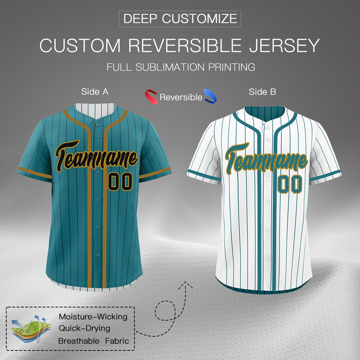 Custom Teal White Reversible Gradient Fashion Lightweight Baseball Jersey| KXKSHOP