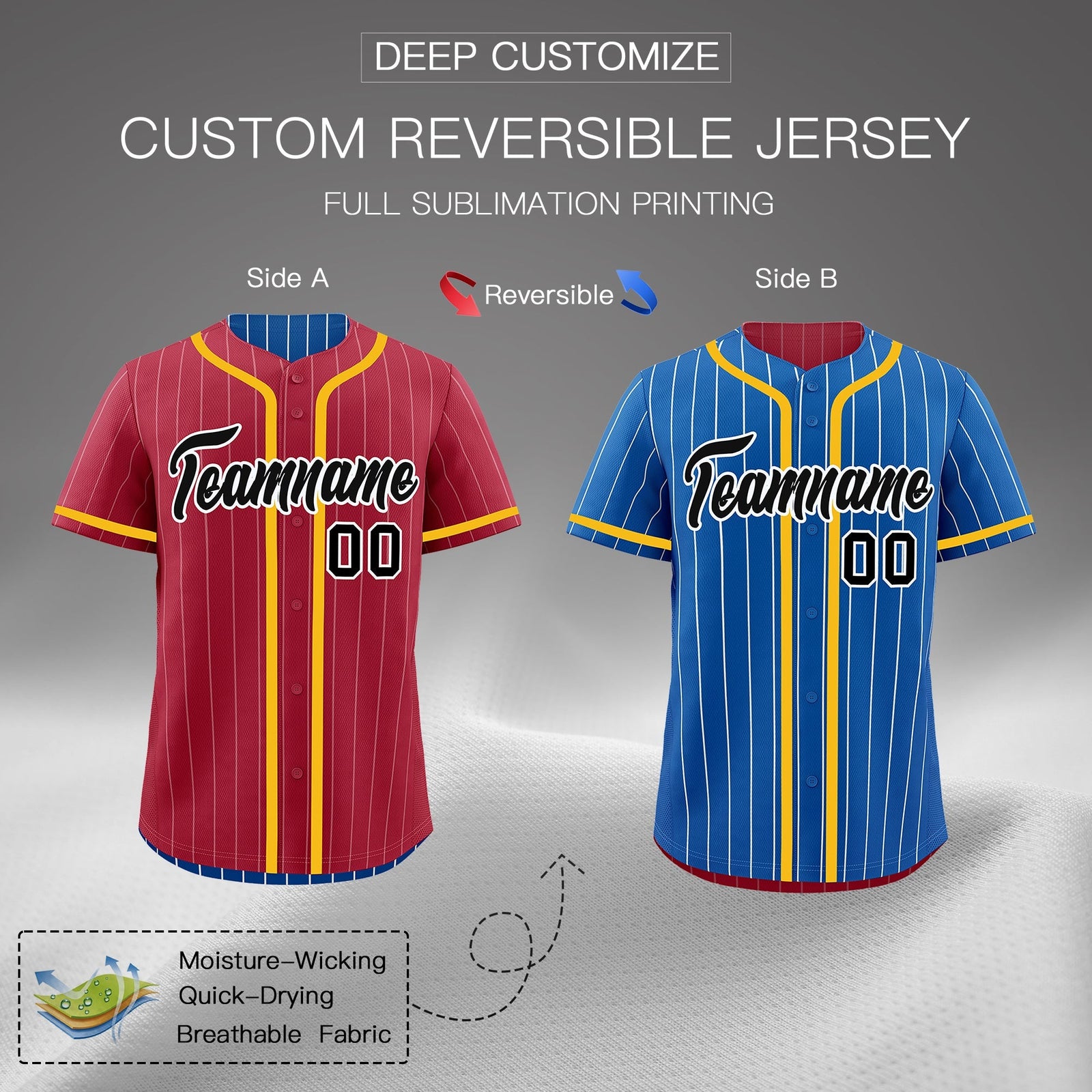 Custom Crimson Royal Reversible Gradient Fashion Breathable Baseball Jersey| KXKSHOP