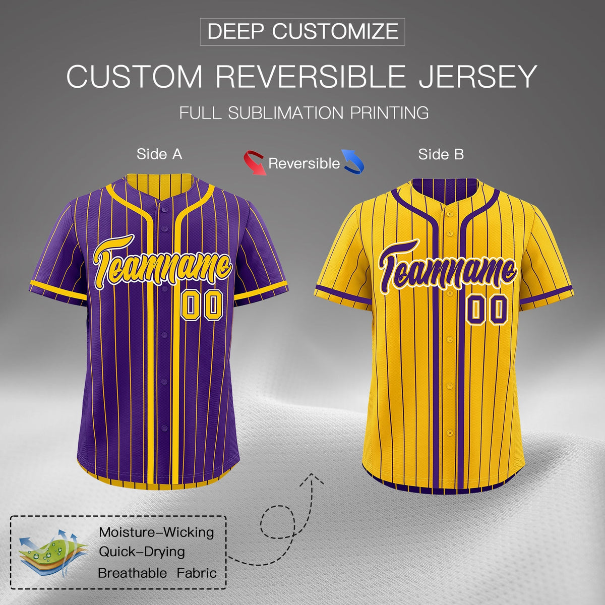 Custom Purple Yellow Reversible Gradient Fashion Lightweight Baseball Jersey| KXKSHOP