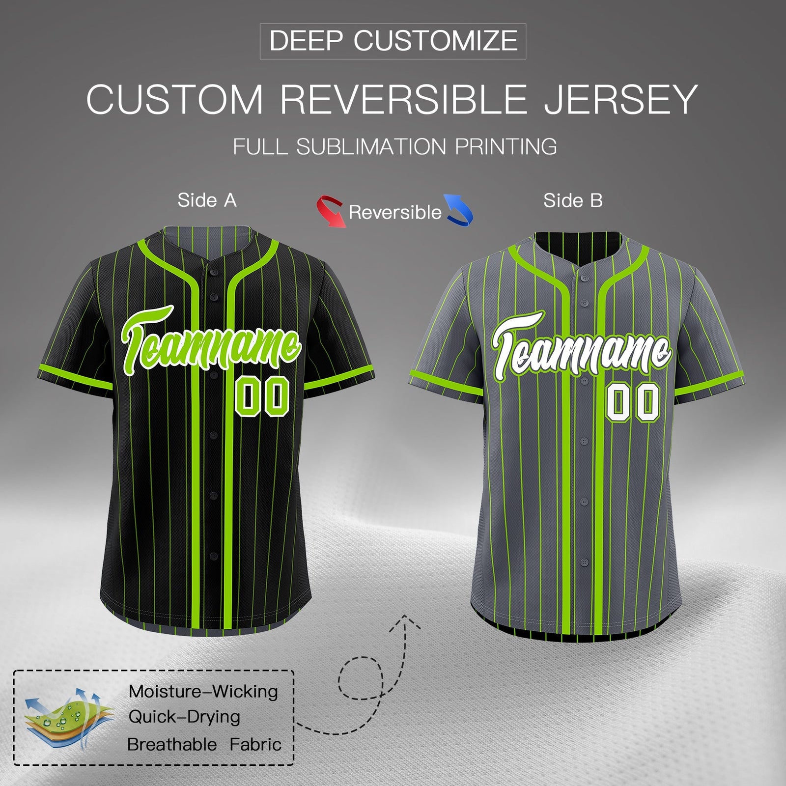 Custom Black Neon Green Reversible Gradient Fashion Lightweight Baseball Jersey| KXKSHOP