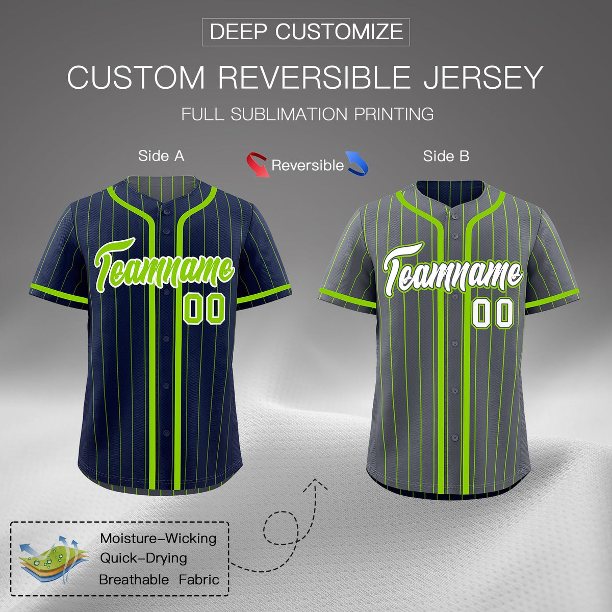 Custom Navy Neon Green Reversible Gradient Fashion Breathable Baseball Jersey| KXKSHOP