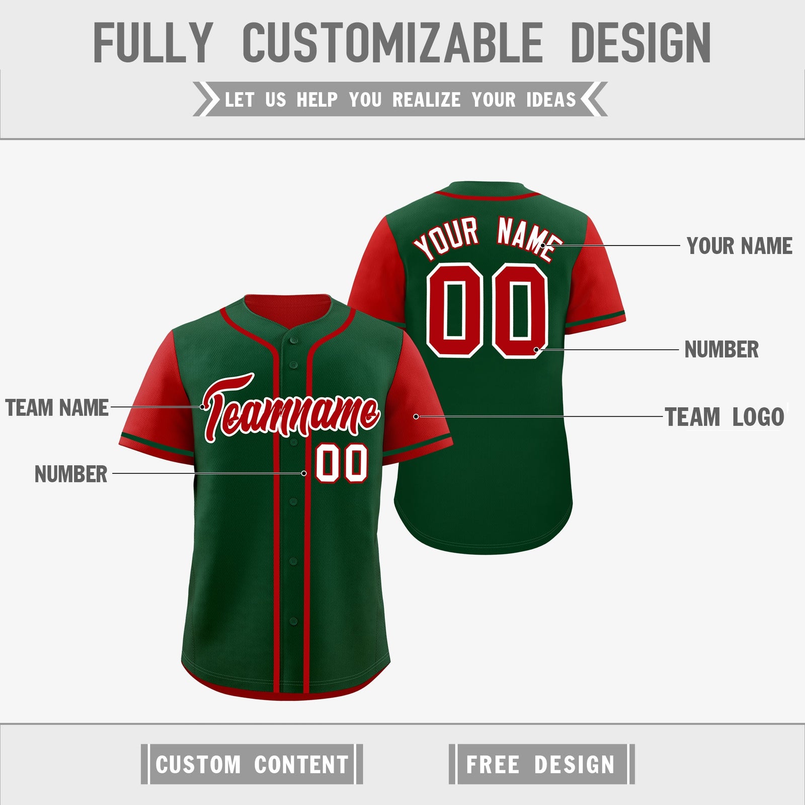 Custom Red Kelly Green Reversible Raglan Sleeves Baseball Jersey| KXKSHOP
