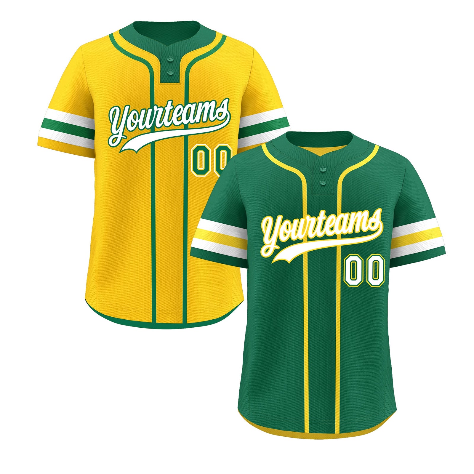 Custom White Gold Kelly Green Reversible Classic Style Two-Button Baseball Jersey| KXKSHOP