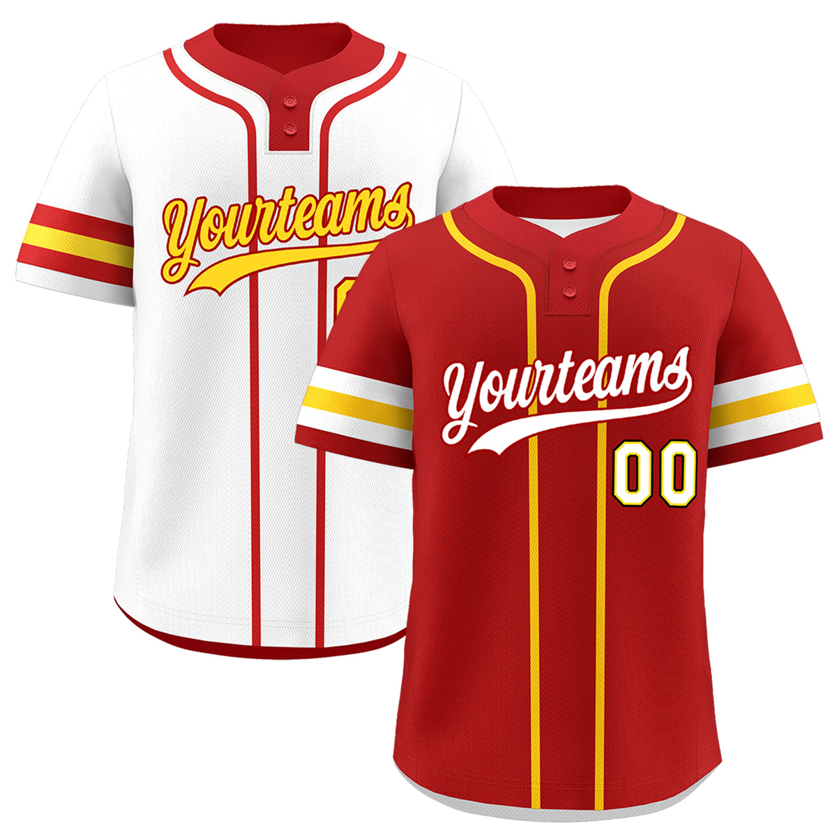 Custom White Gold Red Reversible Classic Style Two-Button Baseball Jersey| KXKSHOP