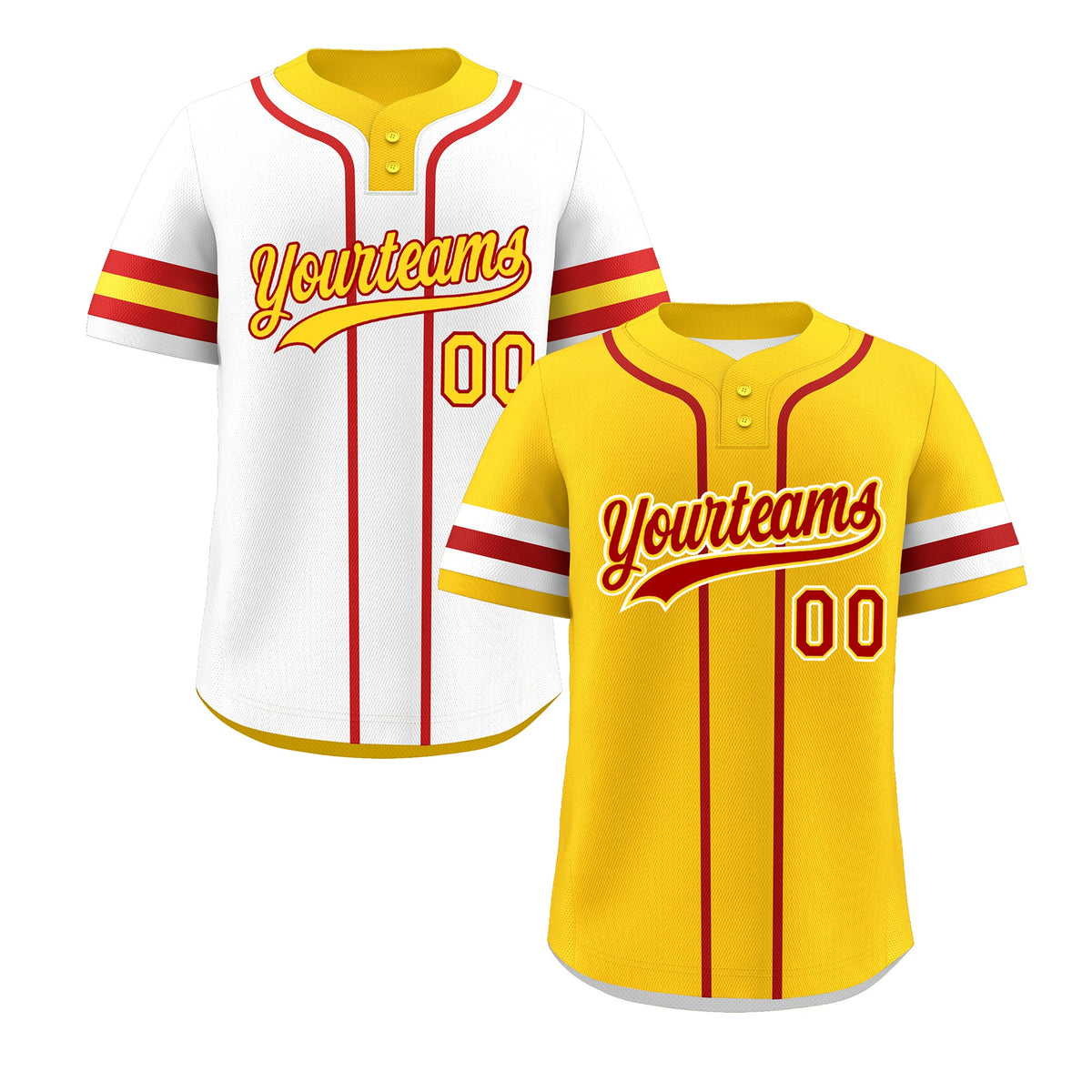 Custom White Red Gold Reversible Classic Style Two-Button Baseball Jersey| KXKSHOP