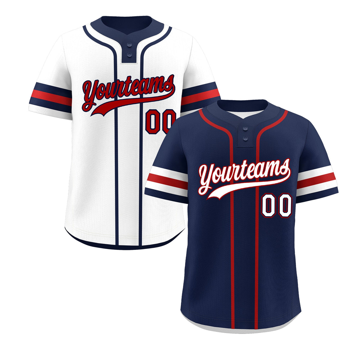 Custom White Red Navy Reversible Classic Style Two-Button Baseball Jersey| KXKSHOP