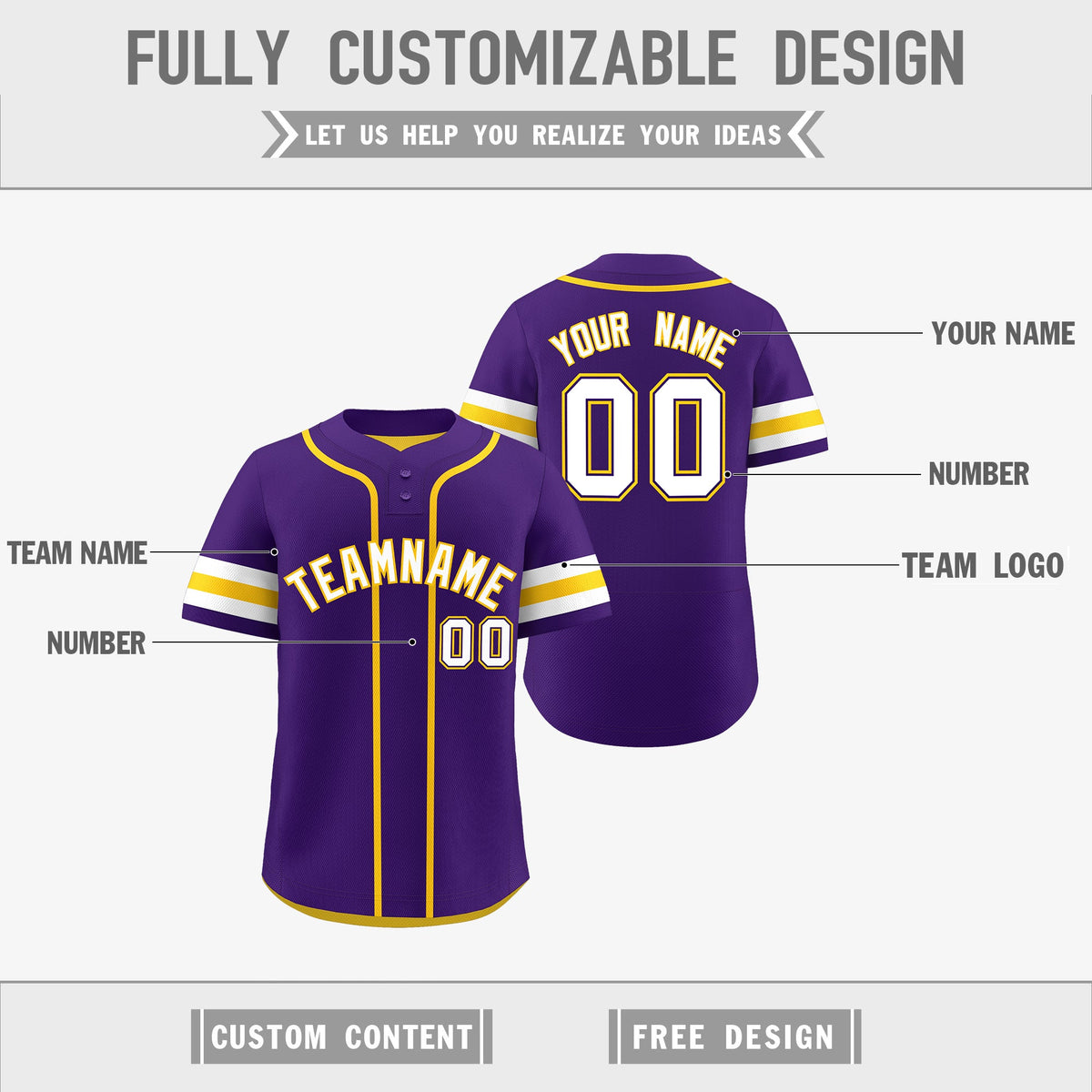 Custom White Gold Purple Reversible Classic Style Two-Button Baseball Jersey| KXKSHOP