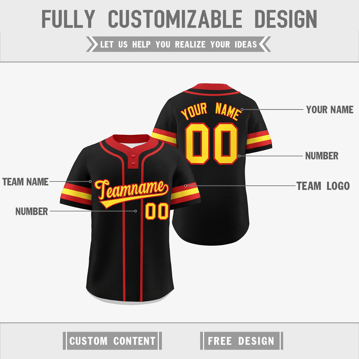 Custom Red Gold Reversible Classic Style Two-Button Baseball Jersey| KXKSHOP