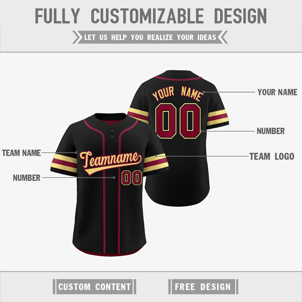 Custom Khaki Crimson Black Reversible Classic Style Two-Button Baseball Jersey| KXKSHOP