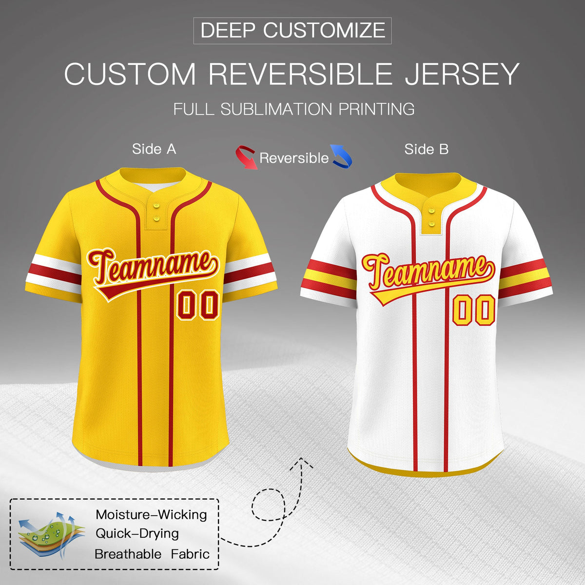 Custom White Red Gold Reversible Classic Style Two-Button Baseball Jersey| KXKSHOP