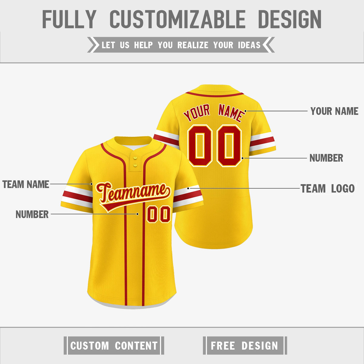 Custom White Red Gold Reversible Classic Style Two-Button Baseball Jersey| KXKSHOP
