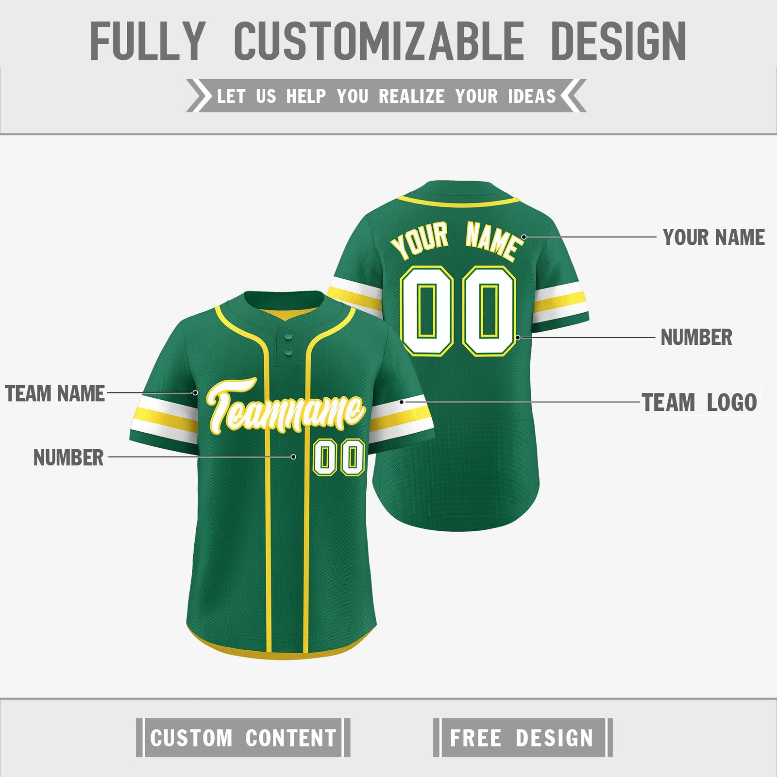 Custom White Gold Kelly Green Reversible Classic Style Two-Button Baseball Jersey| KXKSHOP