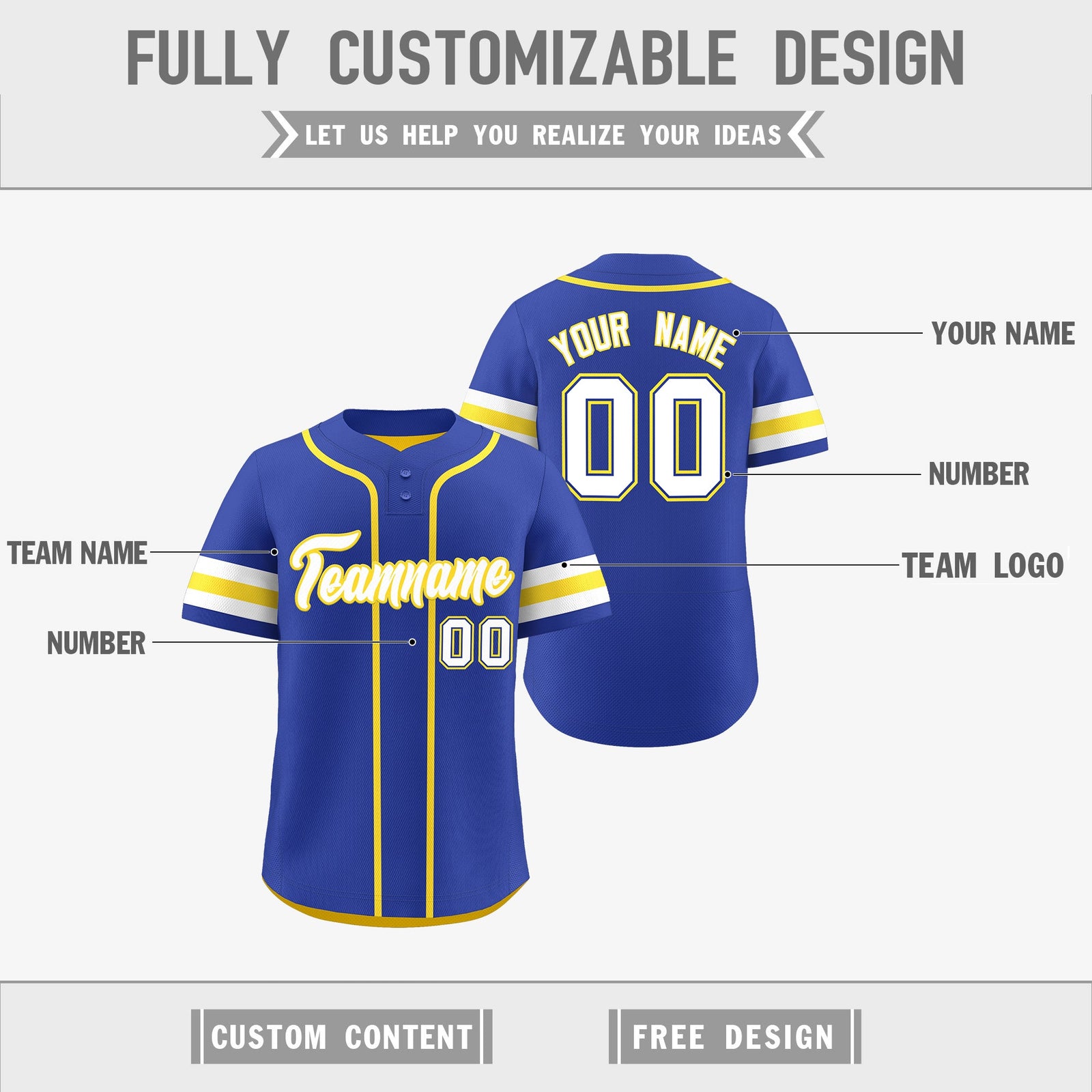 Custom White Gold Royal Blue Reversible Classic Style Two-Button Baseball Jersey| KXKSHOP
