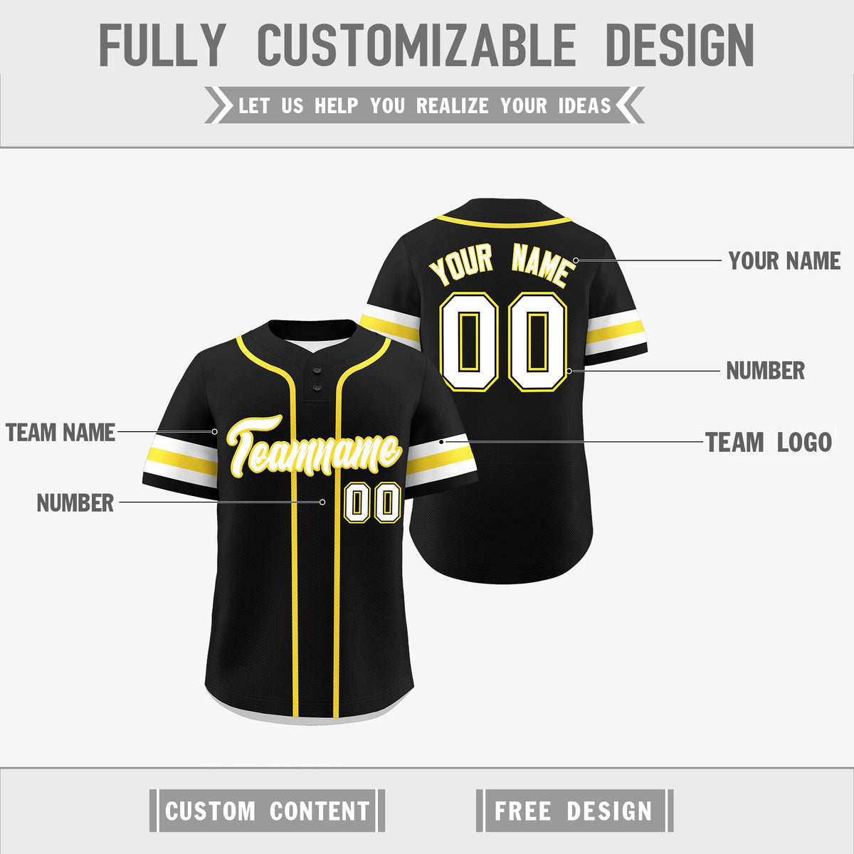 Custom White Gold Black Reversible Classic Style Two-Button Baseball Jersey| KXKSHOP