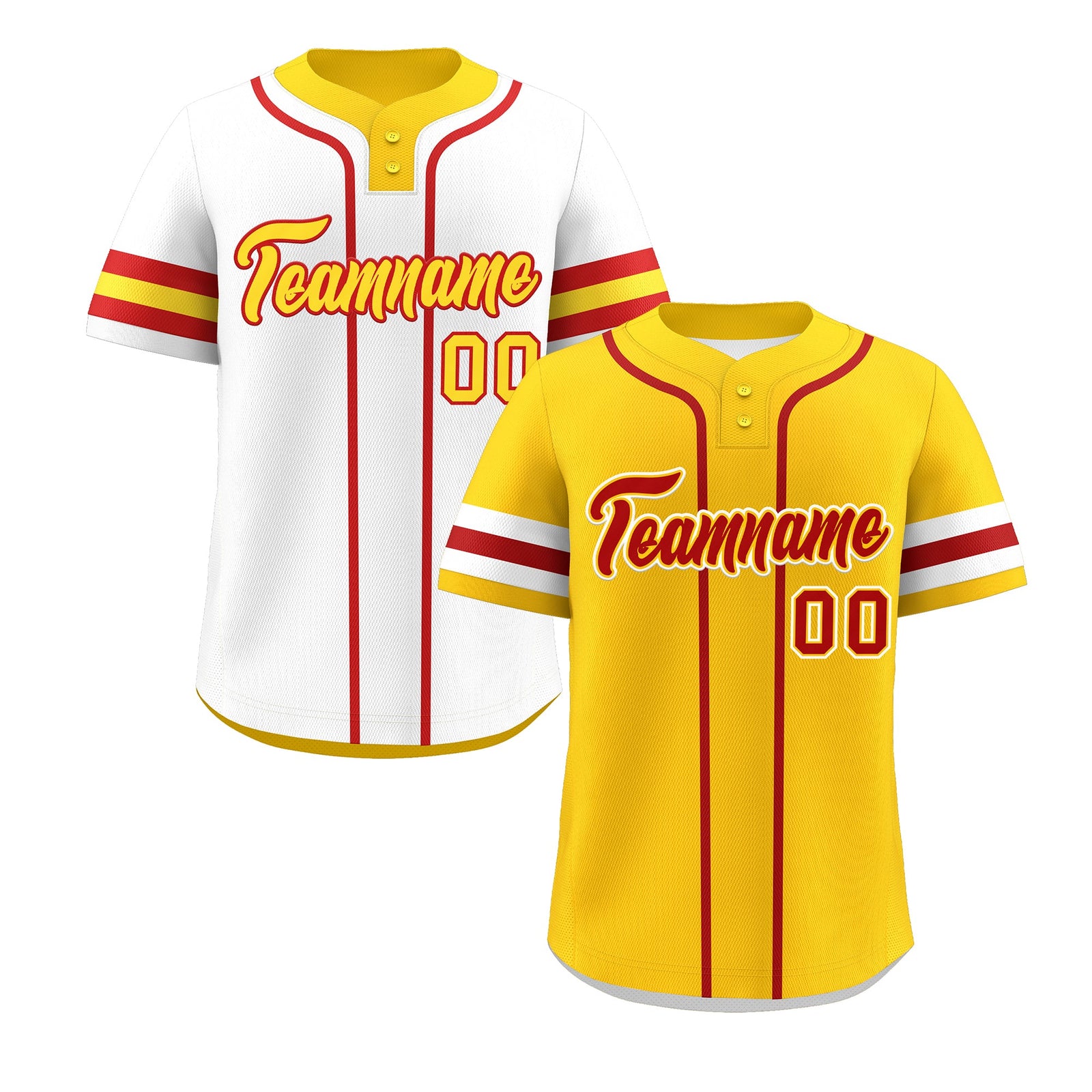 Custom White Red Gold Reversible Classic Style Two-Button Baseball Jersey| KXKSHOP