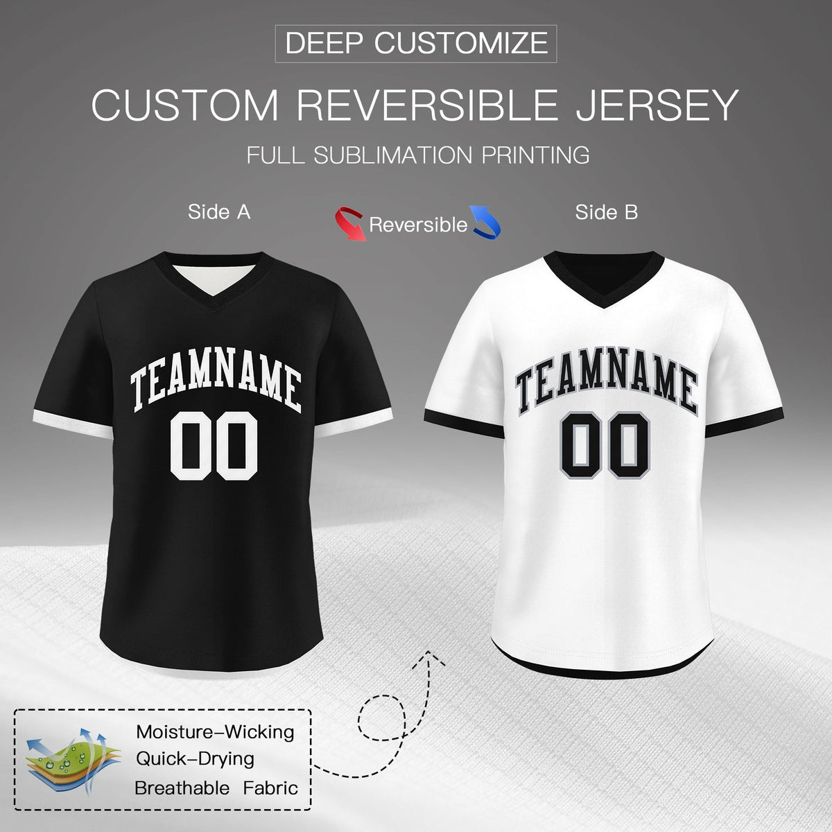 Custom Black White Reversible Classic Style Breathable Baseball Jersey| KXKSHOP