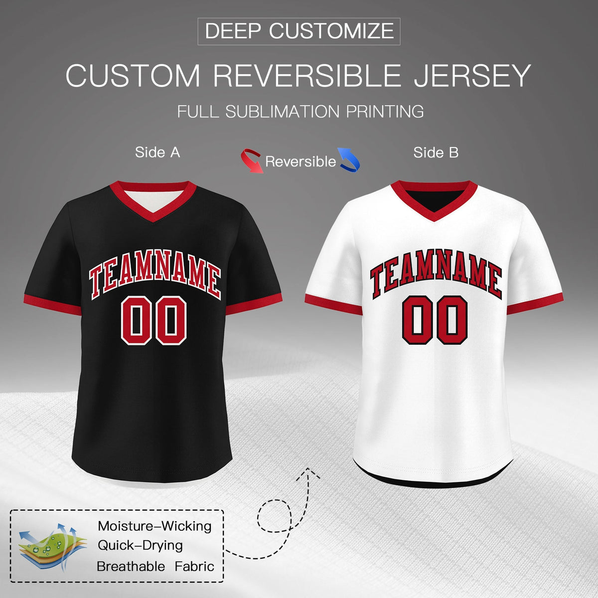 Custom White Black Red Reversible Classic Style Quick Dry Baseball Jersey| KXKSHOP