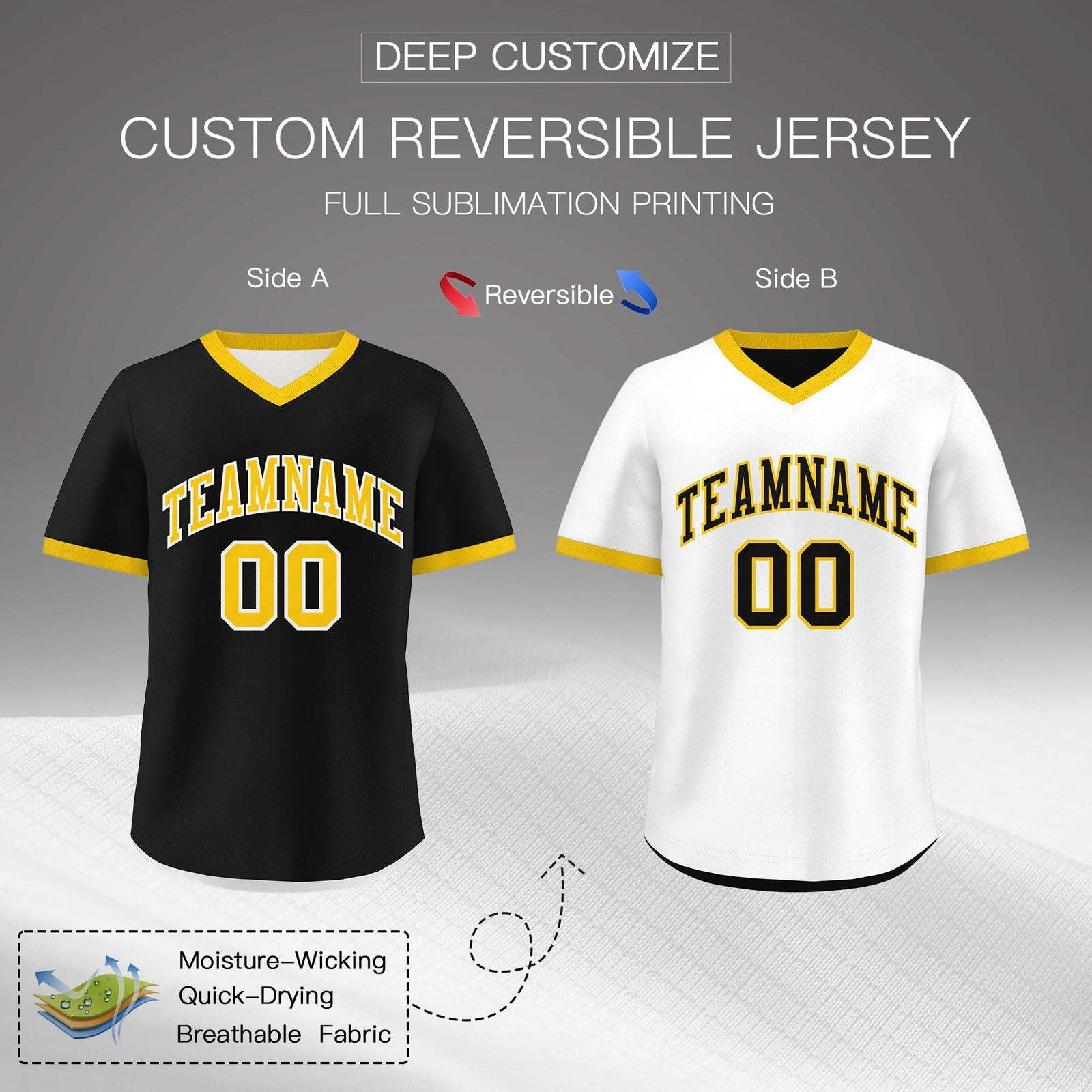 Custom White Black Gold Reversible Classic Style Lightweight Baseball Jersey| KXKSHOP