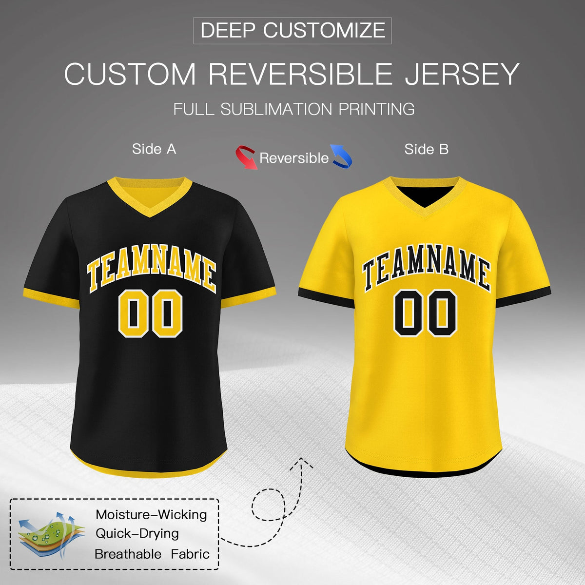 Custom Gold Black Reversible Classic Style Quick Dry Baseball Jersey| KXKSHOP