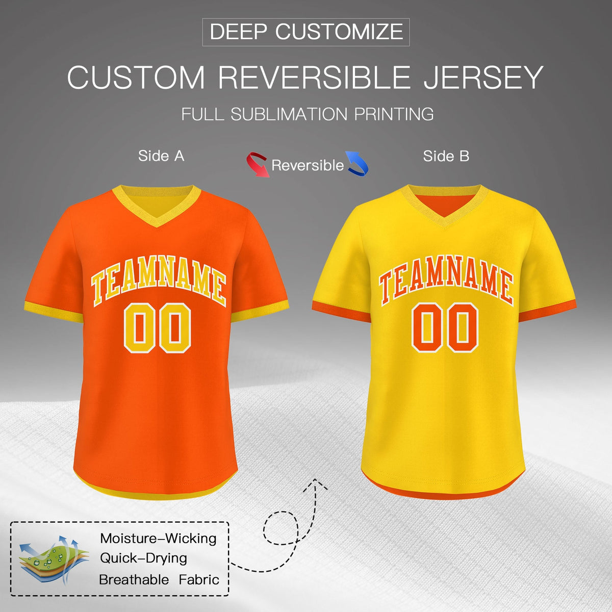 Custom Gold Orange Reversible Classic Style Lightweight Baseball Jersey| KXKSHOP