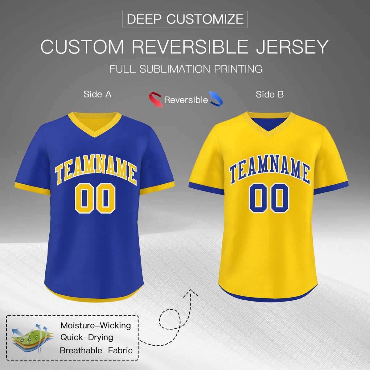 Custom Gold Royal Blue Reversible Classic Style Breathable Baseball Jersey| KXKSHOP