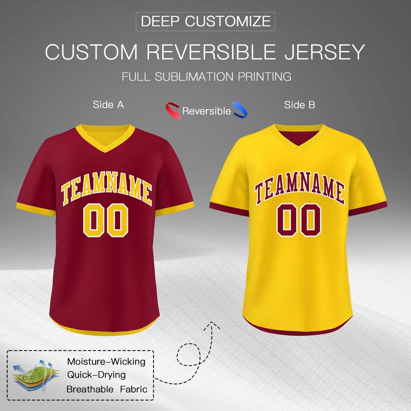 Custom Gold Red Reversible Classic Style Breathable Baseball Jersey| KXKSHOP