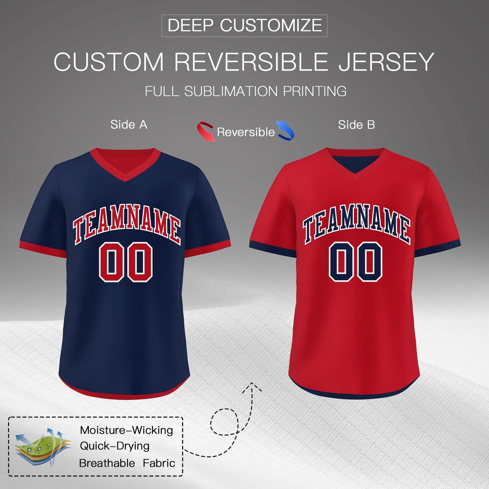 Custom Red Navy Reversible Classic Style Quick Dry Baseball Jersey| KXKSHOP