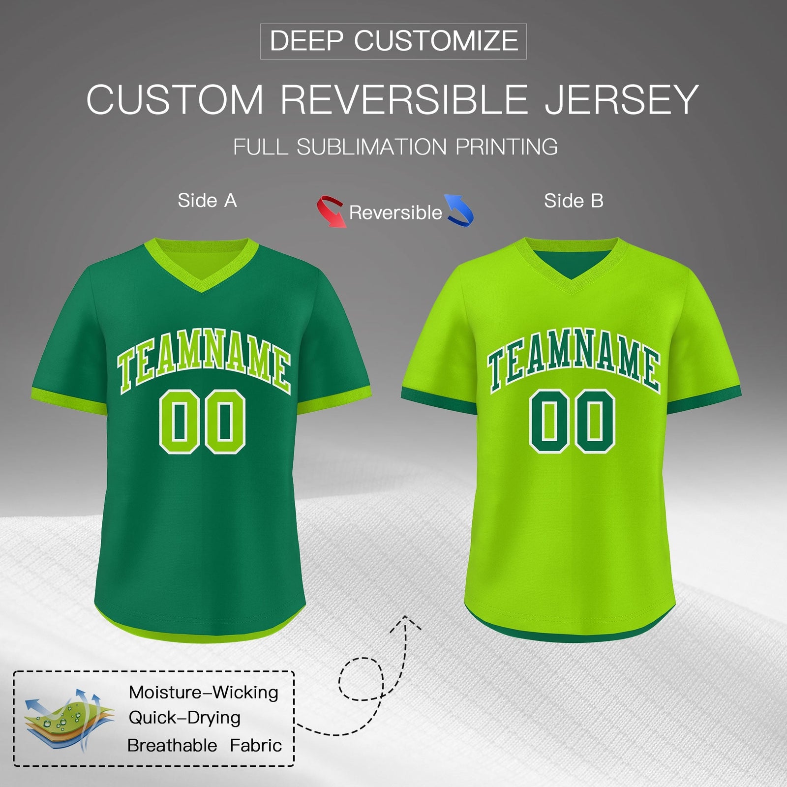 Custom Neon Green Kelly Green Reversible Classic Style Lightweight Baseball Jersey| KXKSHOP