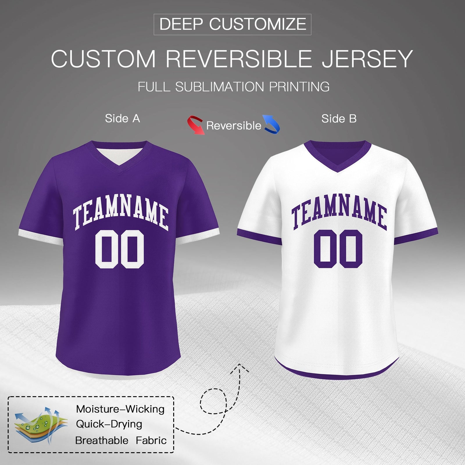 Custom Purple White Reversible Classic Style Breathable Baseball Jersey| KXKSHOP