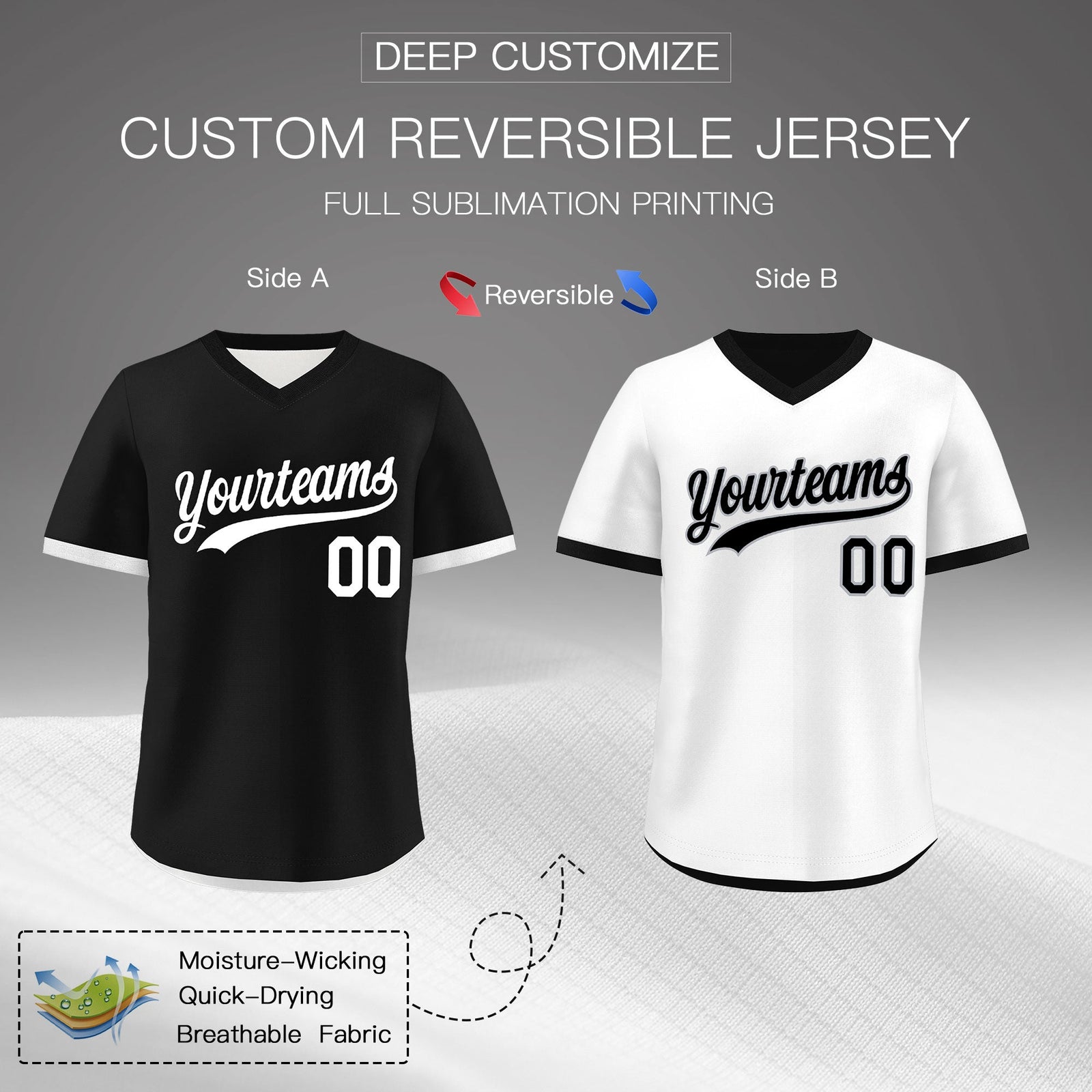 Custom Black White Reversible Classic Style Breathable Baseball Jersey| KXKSHOP
