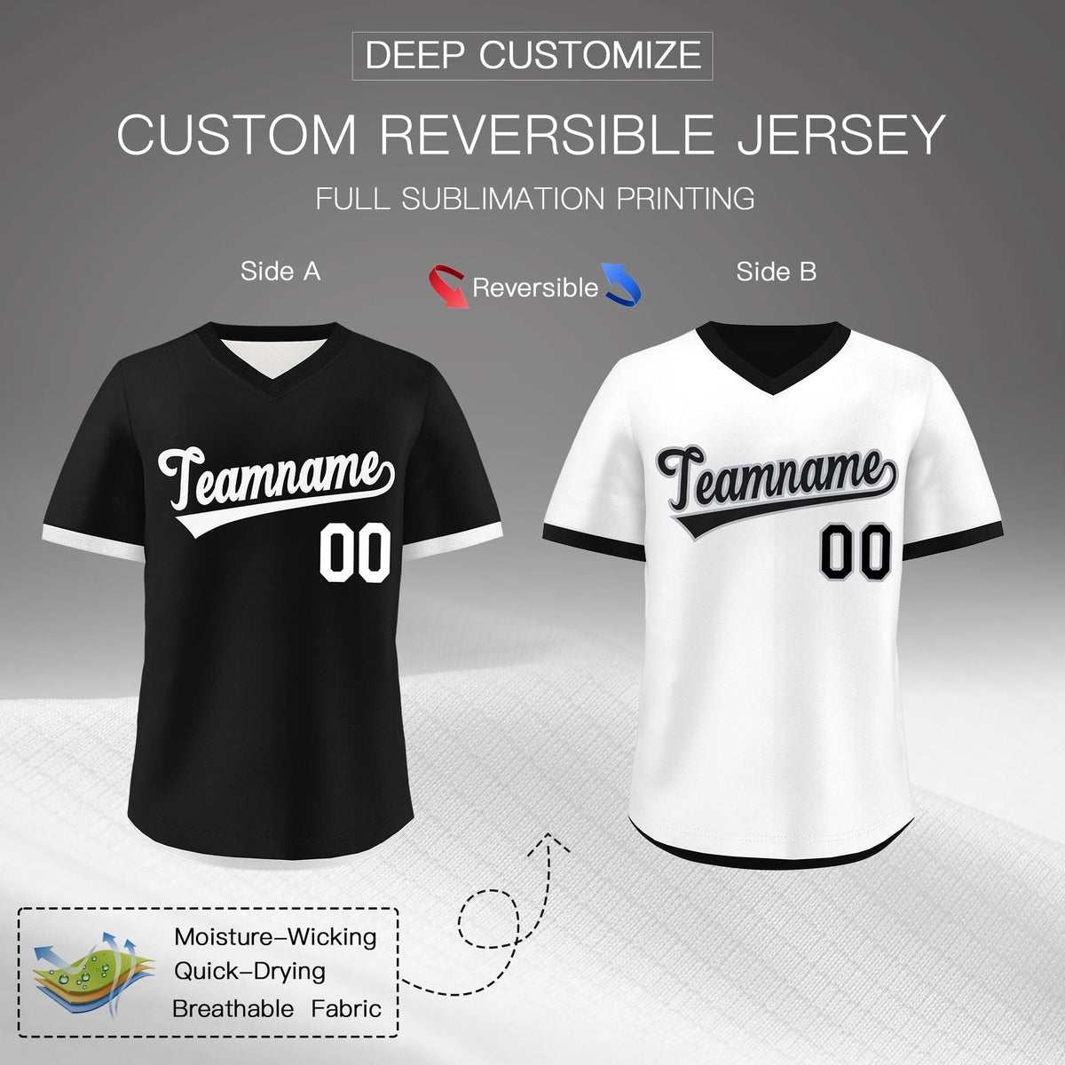 Custom Black White Reversible Classic Style Breathable Baseball Jersey| KXKSHOP