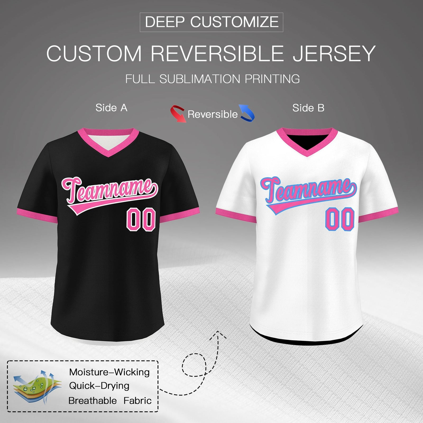 Custom White Black Pink Reversible Classic Style Breathable Baseball Jersey| KXKSHOP