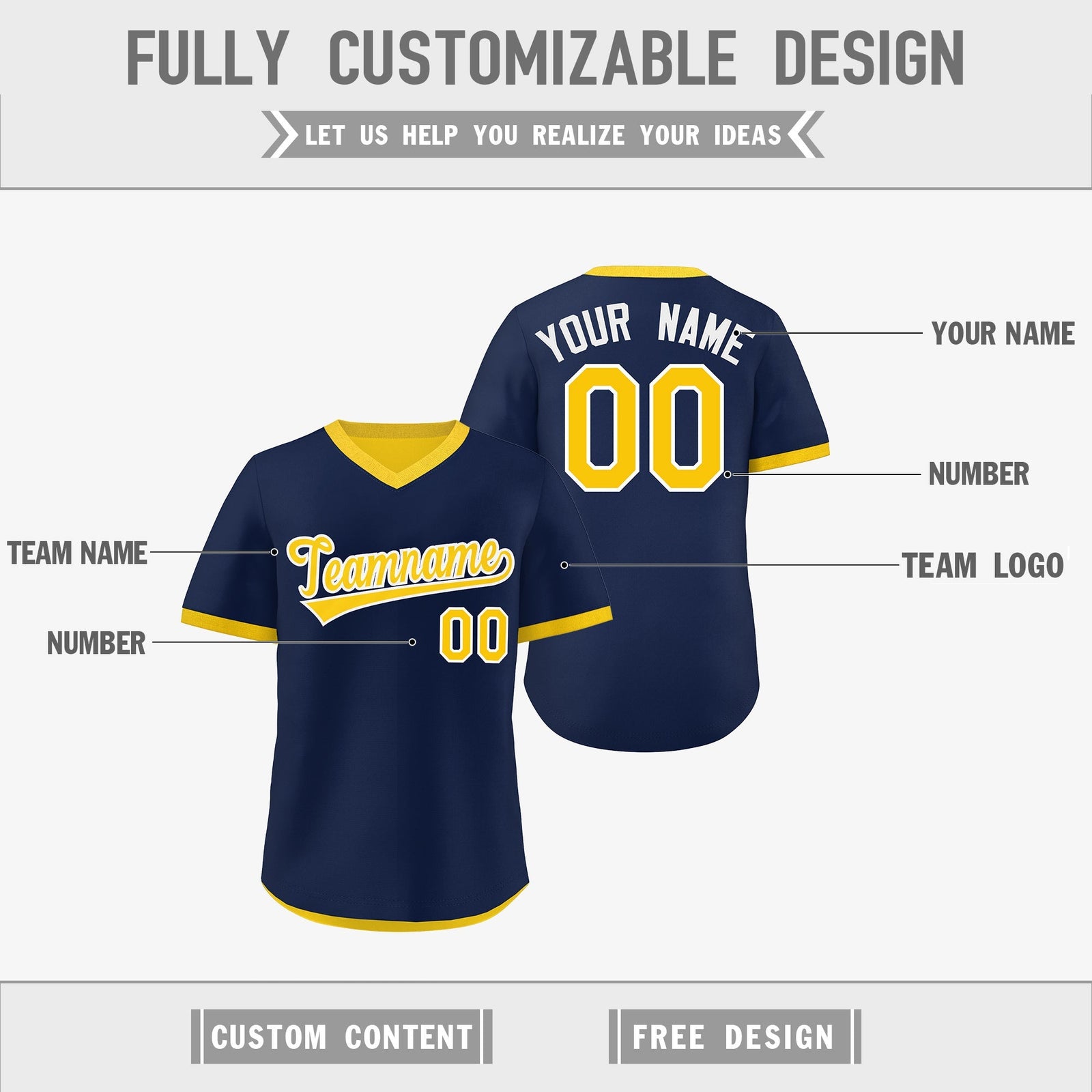 Custom Navy Gold White Reversible Classic Style Lightweight Baseball Jersey| KXKSHOP