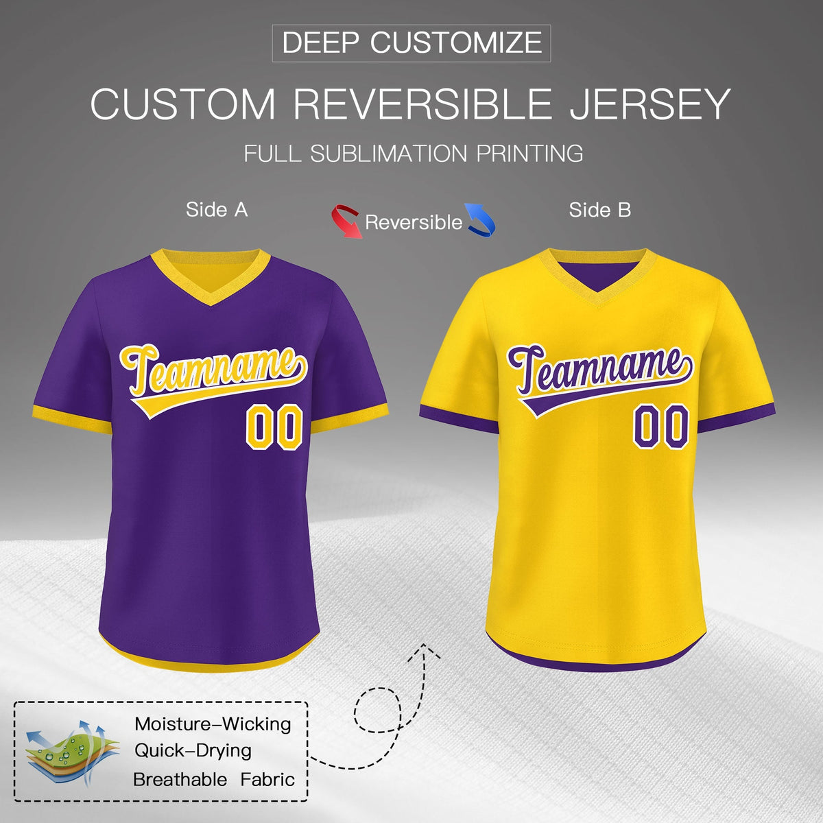 Custom Purple Gold Reversible Classic Style Breathable Baseball Jersey| KXKSHOP