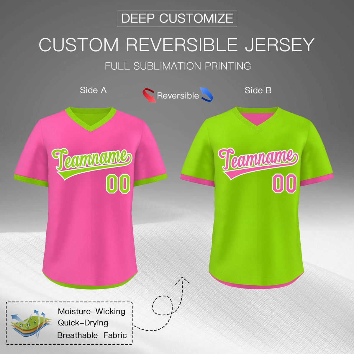 Custom Neon Green Pink Reversible Classic Style Quick Dry Baseball Jersey| KXKSHOP