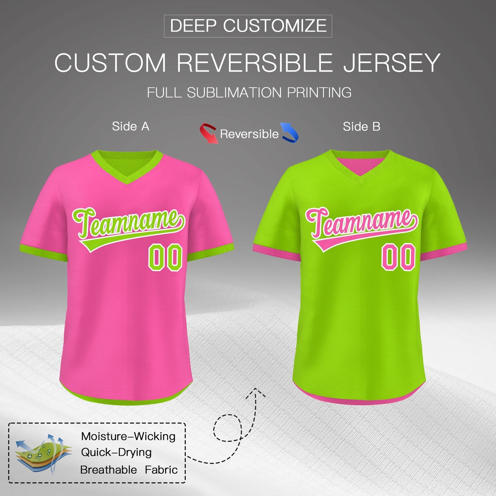 Custom Neon Green Pink Reversible Classic Style Quick Dry Baseball Jersey| KXKSHOP