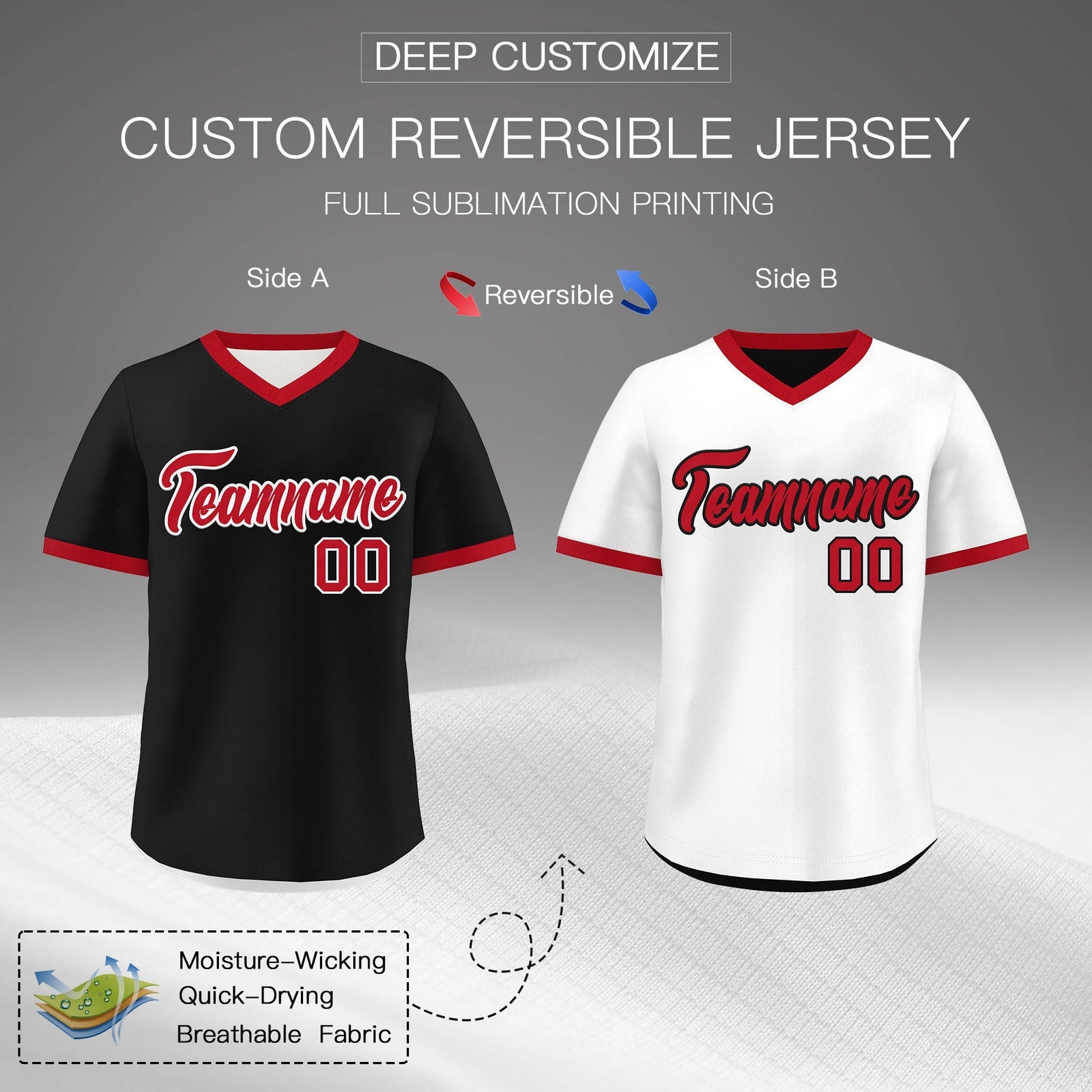 Custom White Black Red Reversible Classic Style Quick Dry Baseball Jersey| KXKSHOP