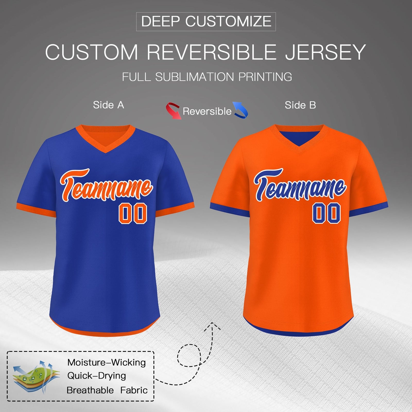 Custom Royal Blue Orange Reversible Classic Style Lightweight Baseball Jersey| KXKSHOP