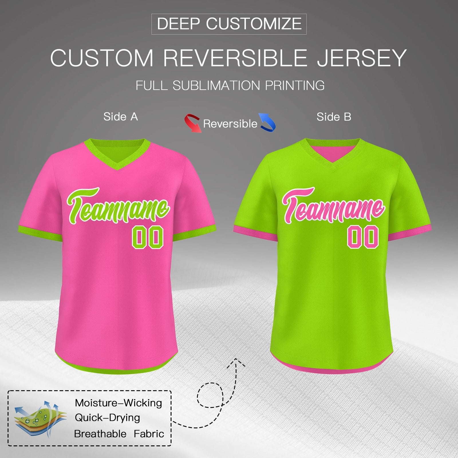 Custom Neon Green Pink Reversible Classic Style Quick Dry Baseball Jersey| KXKSHOP