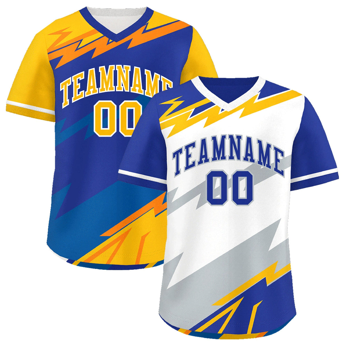 Custom White Royal Blue Silver Reversible Tops Lightning Pattern Graffiti Pattern Pullover V-Neck Baseball Jersey| KXKSHOP